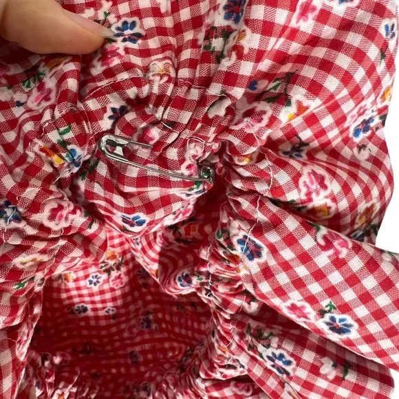 Handmade Gingham Country Top Full Length Skirt Bonnet Set Large - Picture 4 of 9